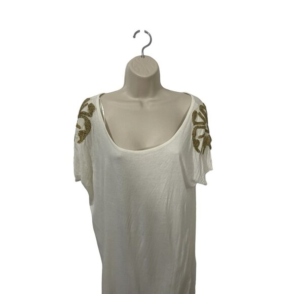 H&M Women's Size Small Cream Minidress with Gold Beaded Shoulder Details - Picture 3 of 12